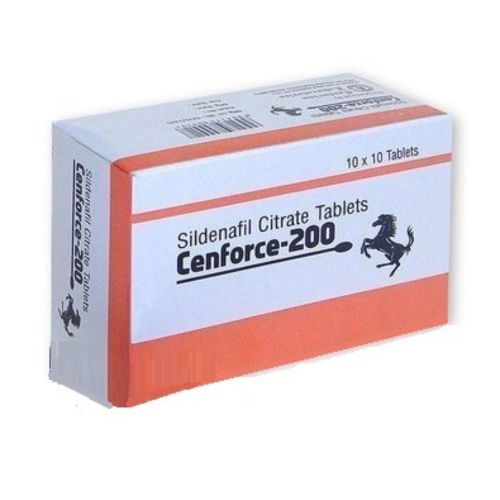 Cenforce 200mg (Sildenafil Citrate) branded box packaging with bold black logo and tablets