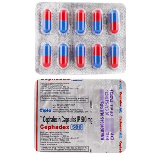 Cephadex 500 capsules multiple blister strips with outer carton