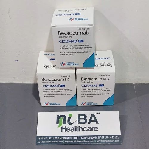 Cizumab 100 (Bevacizumab) injection 100mg 4ml multiple carton boxes stacked with vial for oncology therapy online pharmacy