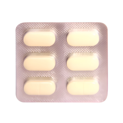 Clarinova 500 (Clarithromycin) close-up of silver blister pack containing six white oval tablets