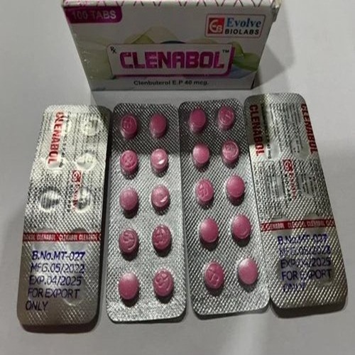 Close-up of Clenabol 40mcg blister showing round pink tablets and foil backing