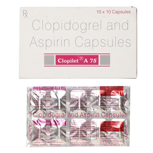 Clopilet-A 75 100 capsules blister pack clopidogrel aspirin cardiovascular treatment online pharmacy