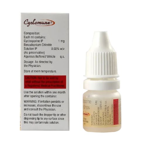 Cyclomune cyclosporine eye drops 0.1 percent 3ml packaging back composition label