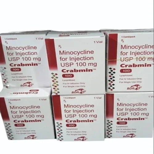 Crabmin 100 Injection bulk packaging – minocycline antibiotic boxes arranged together