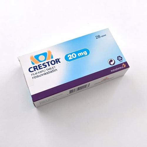 Crestor 20mg cholesterol-lowering tablets outer carton with product label