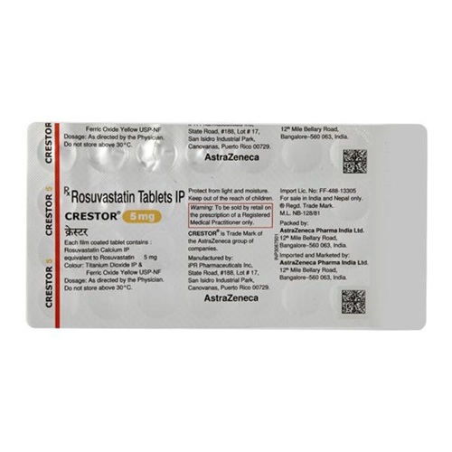 Crestor 5mg statin silver blister strip with dosage label