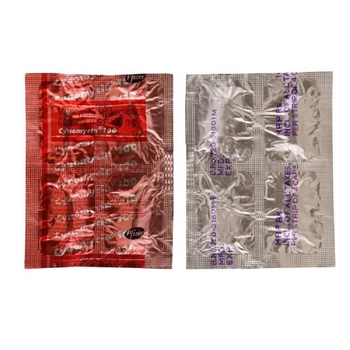Cynomycin 100mg tablets box with multiple blister strips