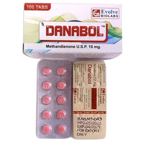 Danabol 10mg red tablets in blister strips with product box and leaflet
