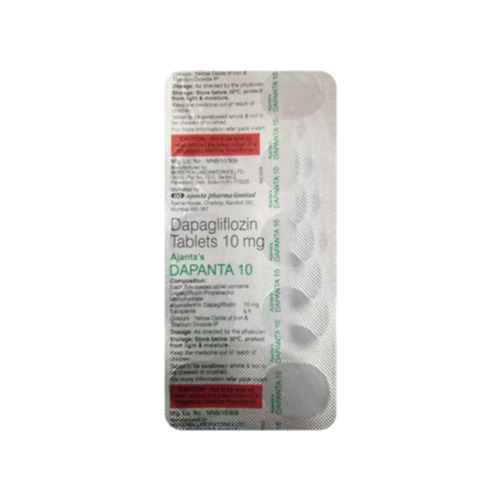 Dapanta 10 blister strip close-up, tablets and printed label details legible