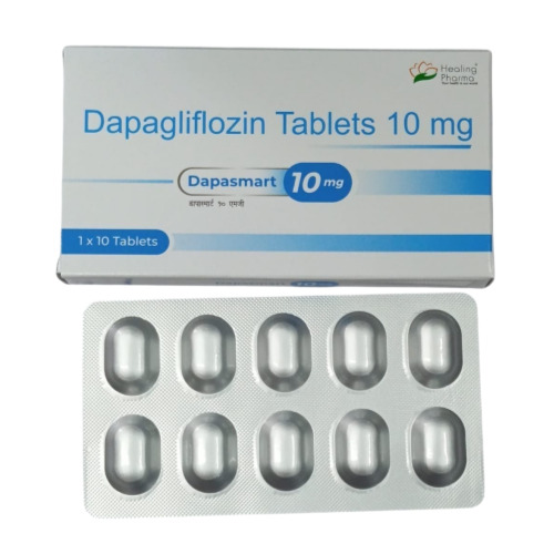Dapasmart 10mg blister strip close-up, tablets and printed label details visible
