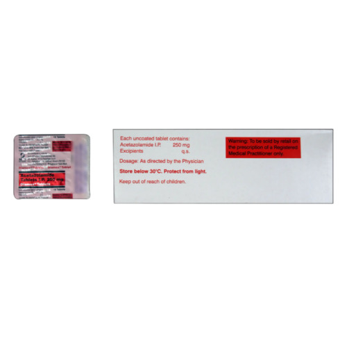 Diamox 250mg 흰색 원형 정제 블리스터 스트립 전면