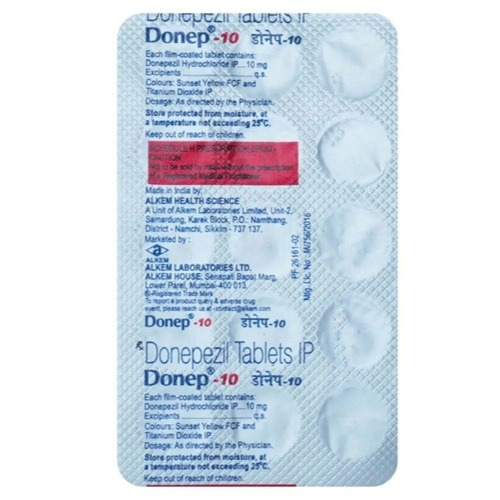 Single strip of Donep 10mg tablets showing dosage and labeling
