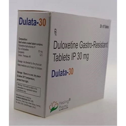 Dulata 30 (Duloxetine 30mg) Healing Pharma branded carton with multiple blister packs