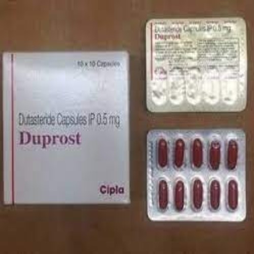 Duprost 0.5mg (Dutasteride) full pack with box and multiple red capsule blister strips