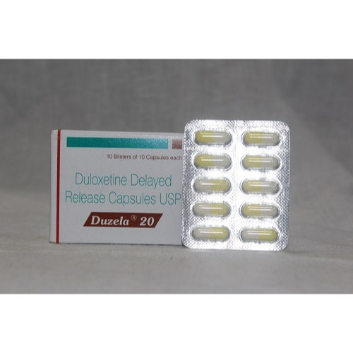 Duzela 20 (Duloxetine 20mg) Sun Pharma branded carton with multiple blister strips of capsules