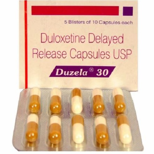 Duzela 30 (Duloxetine 30mg) Sun Pharma carton with multiple blister strips of capsules