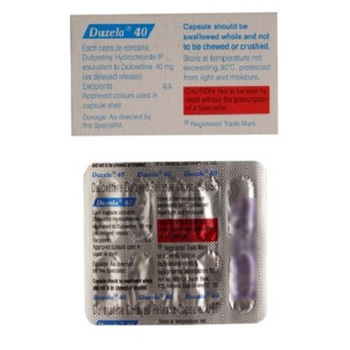 Duzela 40 capsules box with blister pack side view