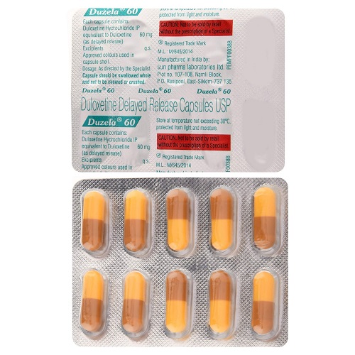Duzela 60 blister strip showing capsule layout