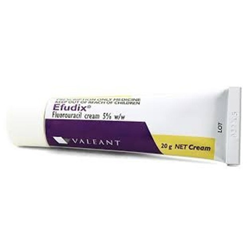 Efudix 5% Cream topical chemotherapy tube with dosage label and product details