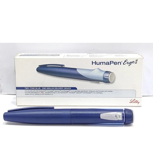 Eli Lilly HumaPen Ergo II branded box with blue insulin pen reusable diabetes management device online pharmacy