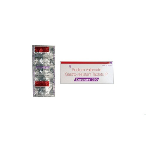 Encorate 300mg 100 tablets product box with purple foil blister sheets and packaging