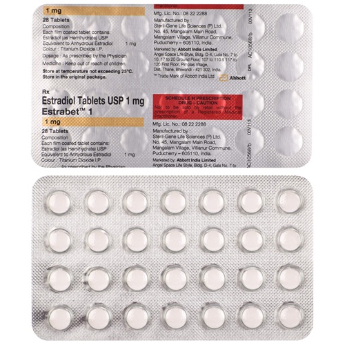 Estrabet 1mg 28 tablets silver blister strips estradiol estrogen medicine online pharmacy