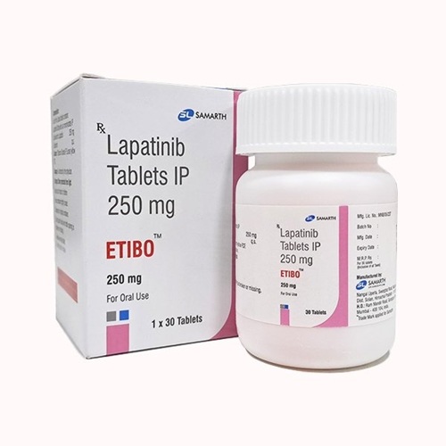 Etibo 250 (Lapatinib) 250mg 30 tablets white plastic pill bottle with branded carton packaging for HER2-positive breast cancer therapy online pharmacy