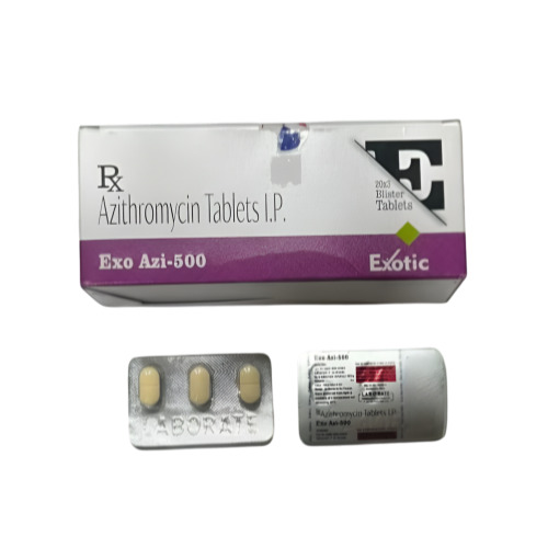 Exo Azi 500 tablets box with multiple blister strips