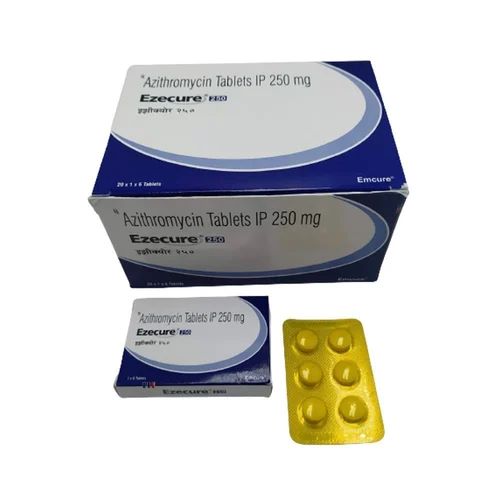 Ezecure 250mg box with yellow blister pack and strip displayed together