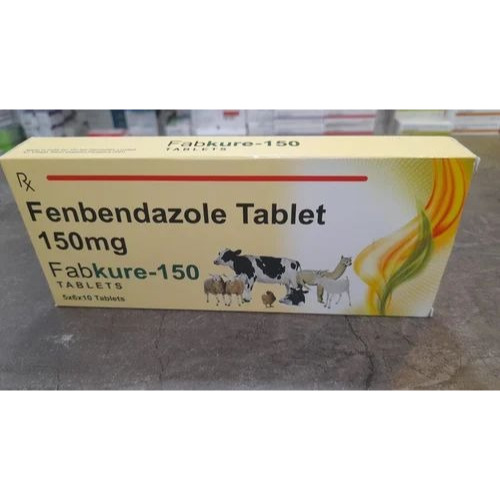 Fabkure 150 (Fenbendazole) 150mg veterinary tablets 300 count carton packaging with blister set for cattle, sheep, and goat deworming online pet pharmacy