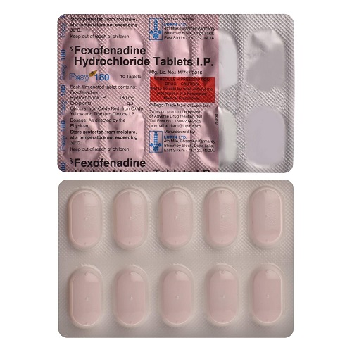 Fexy 180 blister strip showing tablet layout