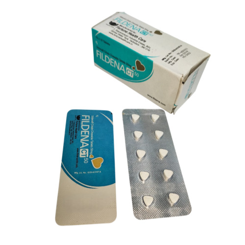 Fildena CT 50 chewable tablets box packaging with blister strips