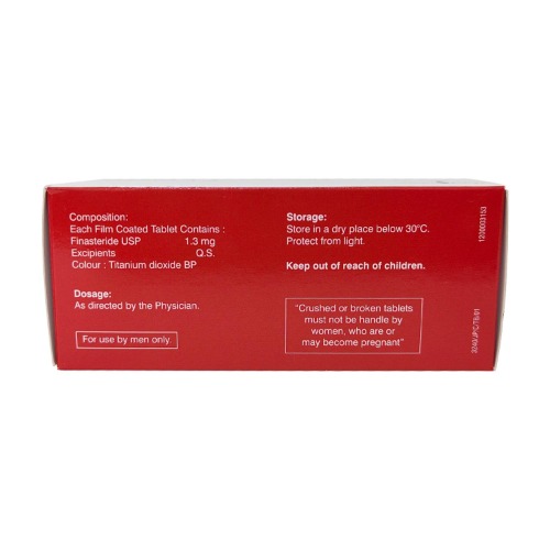 Finsava 1.3mg 100 Tablets back view of packaging – finasteride for hair regrowth and BPH management