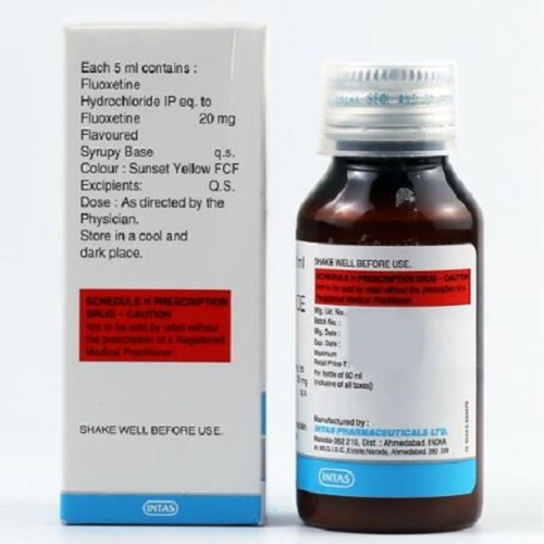 Flunil 20 Suspension (Fluoxetine) Intas branded box with bottle showing dosage details