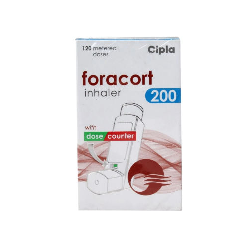 Cipla Foracort 200 inhaler box front view with red design and 120 metered doses