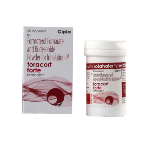 Foracort Forte Rotacaps (Formoterol and Budesonide) branded carton and container with dosage label