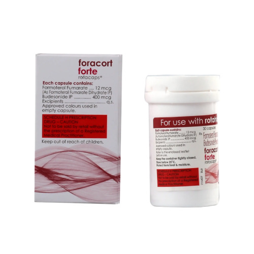 Foracort Forte Rotacaps (Formoterol and Budesonide) full pack with box and container displayed together