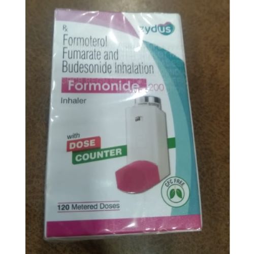 Formonide 200 Inhaler (Formoterol and Budesonide) close-up of box packaging with label details