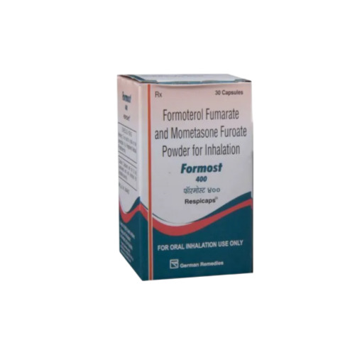 Formonide 400 Respicaps (Formoterol and Budesonide) branded carton and plastic container