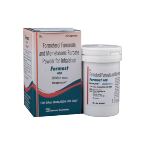 Formonide 400 Respicaps (Formoterol and Budesonide) full pack with box and container displayed together