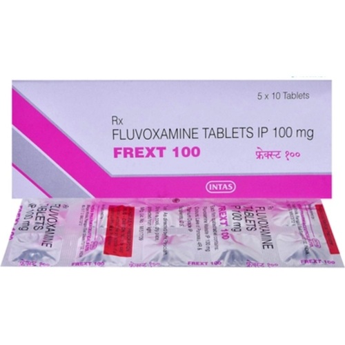 Frext 100 silver blister packaging with fluvoxamine maleate tablets, long-term SSRI therapy for depression, anxiety, and mood stabilization, ZarvyPharm online pharmacy