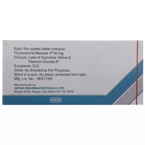 Frext 50 silver blister packaging with fluvoxamine maleate tablets, long-term SSRI therapy for depression, anxiety, and compulsive disorders, ZarvyPharm online pharmacy