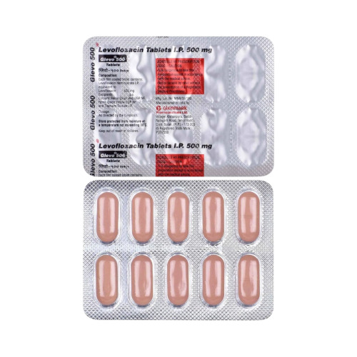 Glevo 500 tablets box with multiple blister strips