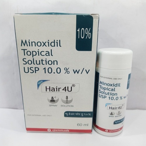 Hair4U 10% (Minoxidil) branded carton and bottle pack displayed together