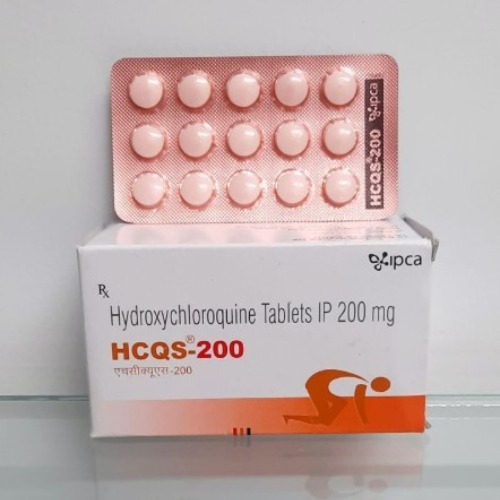 HCQS 200mg box with blister pack positioned upright of the box
