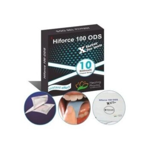 Hiforce 100 ODS strip close-up with Sildenafil 100mg label