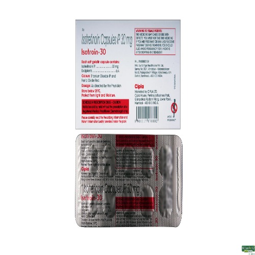 Isotroin 30mg capsules box with multiple blister strips