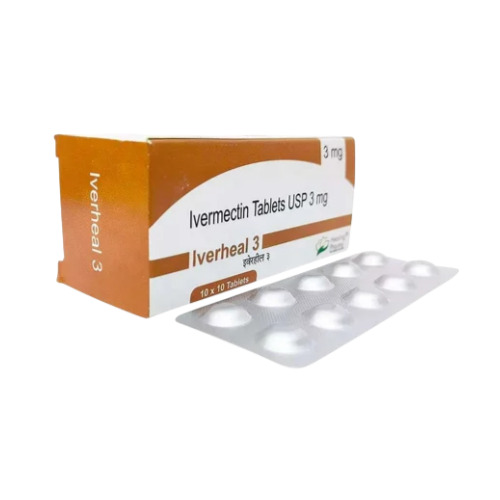 Iverheal 3 (Ivermectin) orange and white box packaging with blister pack partially visible