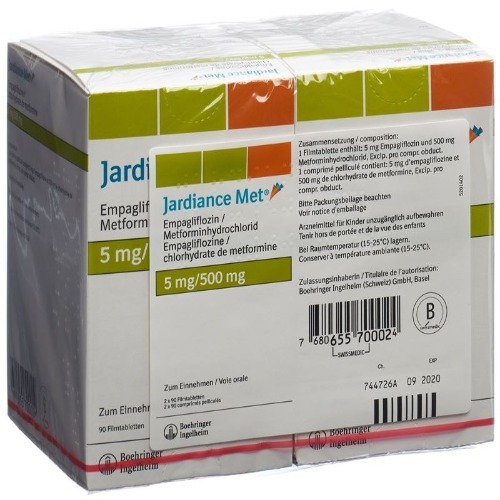 Jardiancemet 5/500mg Boehringer Ingelheim branded carton with multiple blister packs