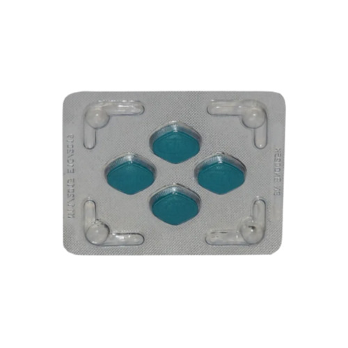 Kamagra 100mg blister pack close-up with 4 tablets, product details identifiable